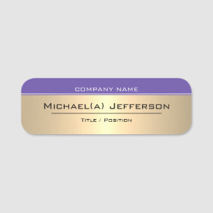 Luxury Gold Metallic & Elegant Blue Tinged Purple Name Tag