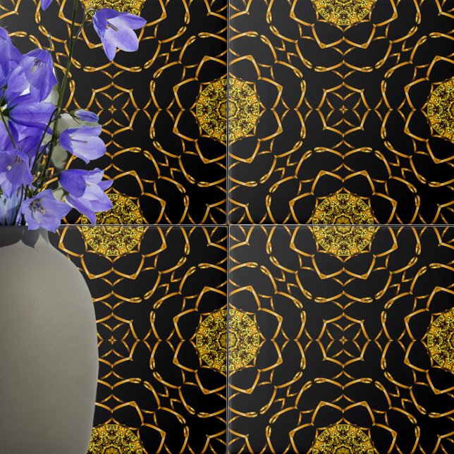 Luxury Gold Metallic Ornaments on Black Pattern Tile (Creator Uploaded)