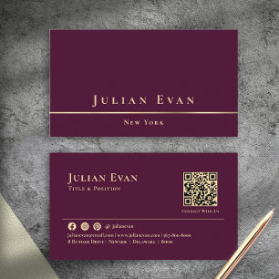 Luxury Gold Minimalistic Burgundy Wine Classy Business Card