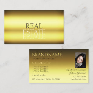 Luxury Gold Modern Mirror Font Stylish with Photo Business Card