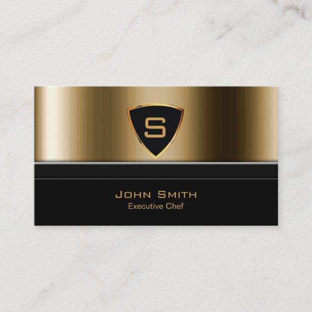 Luxury Gold Monogram Chef Business Card (Front)