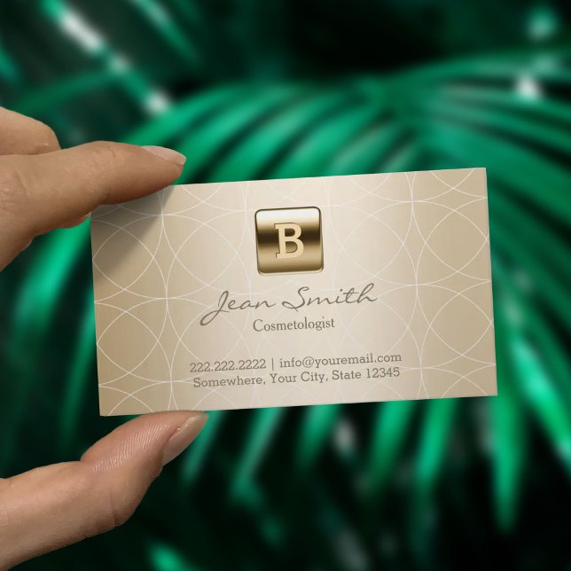 Luxury Gold Monogram Cosmetologist Makeup Artist Business Card (Creator Uploaded)