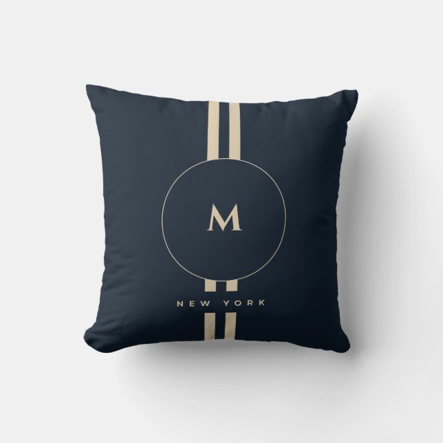 Luxury Gold Monogram Initial Midnight Navy Throw Pillow (Front)