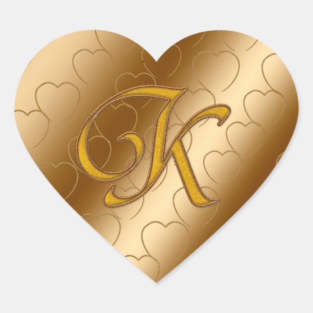 Luxury Gold Monogram K Heart Sticker (Front)