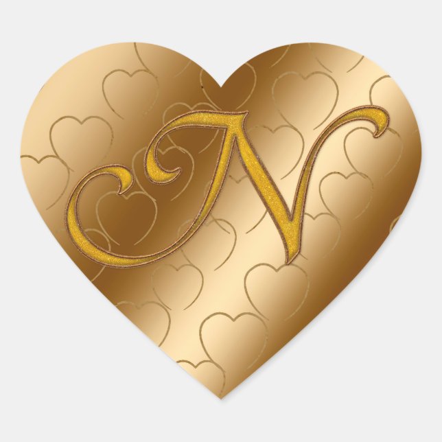 Luxury Gold Monogram N Heart Sticker (Front)