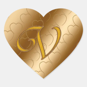 Luxury Gold Monogram V Heart Sticker