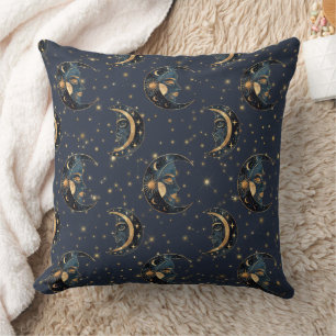 Luxury Gold Moon Celestial Pattern Throw Pillow