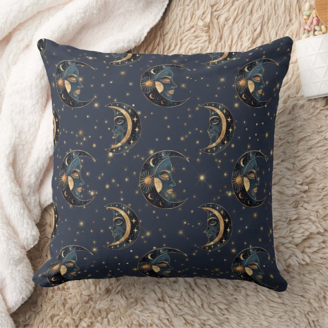 Luxury Gold Moon Celestial Pattern Throw Pillow (Blanket)