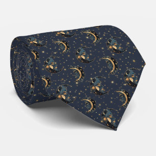 Luxury Gold Moon Celestial Pattern Tie