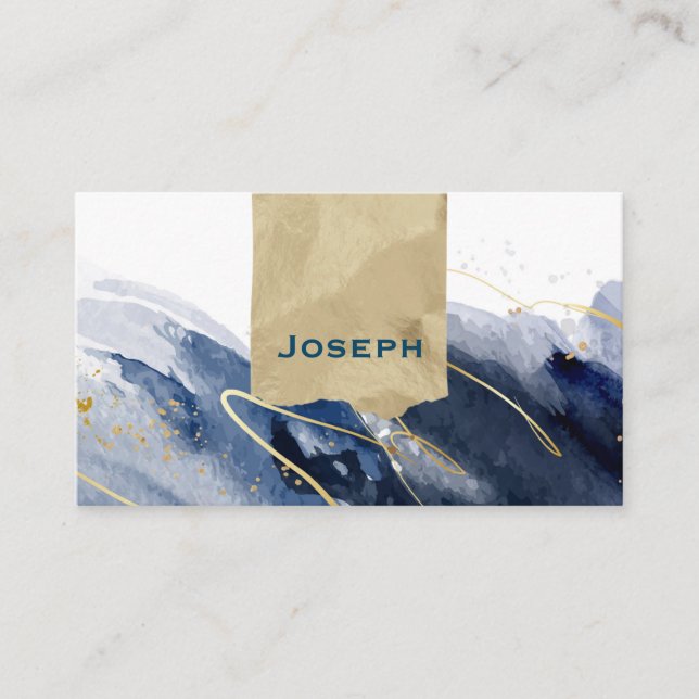 Luxury Gold & Navy Abstract Photographer Business  Card (Front)