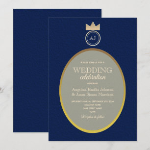 Luxury Gold Navy Monogram Wedding  Invitation