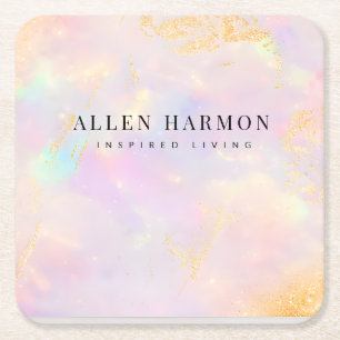 Luxury Gold Nebula Custom Name Inspired Living Square Paper Coaster