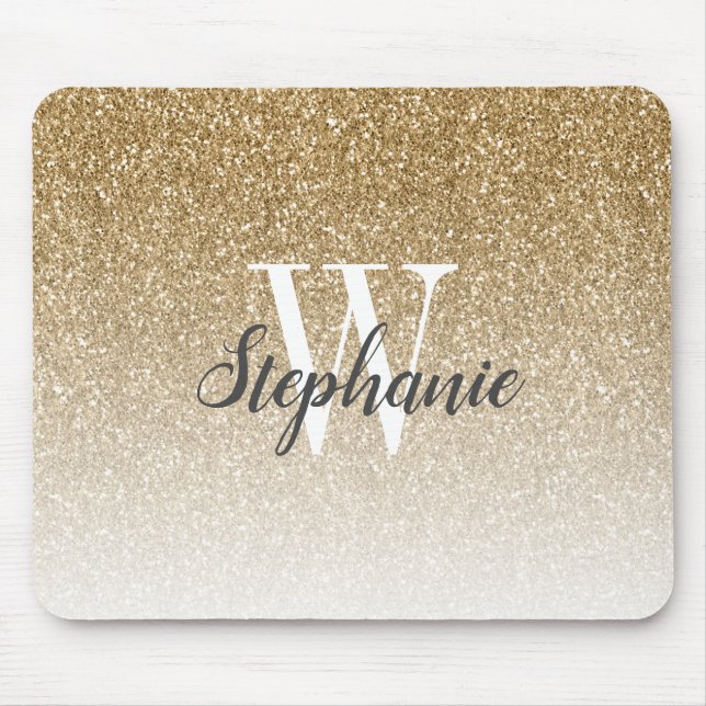 Luxury Gold Ombre Faux Glitter Monogram Mouse Pad (Front)