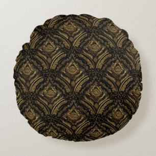 Luxury Gold Ornamental Damask Pattern Round Pillow
