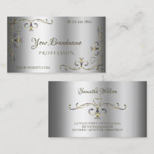 Luxury Gold Ornate Corners Elegant Silver Shimmery Business Card