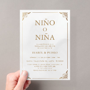  Luxury Gold Ornate Cream Spanish Gender Reveal Acrylic Invitations