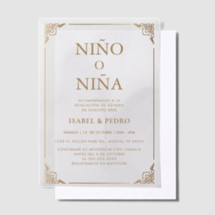  Luxury Gold Ornate Cream Spanish Gender Reveal Vellum Invitations
