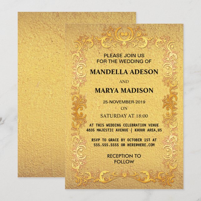 Luxury Gold Ornate Wedding Invitation (Front/Back)