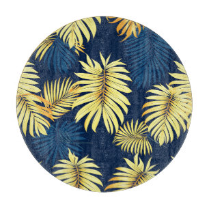 Luxury Gold Palm Leaf Pattern Navy Tropical Cutting Board