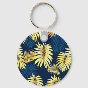 Luxury Gold Palm Leaf Pattern Navy Tropical Keychain