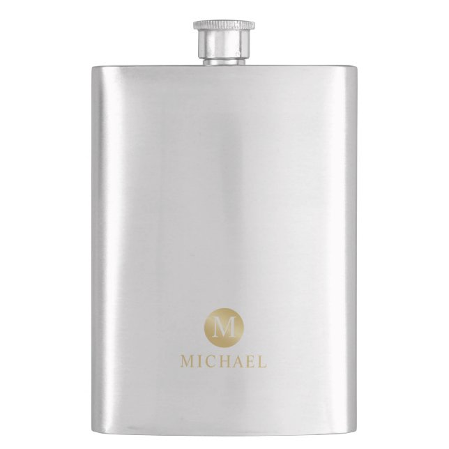Luxury Gold Personalized Monogram Hip Flask (Front)