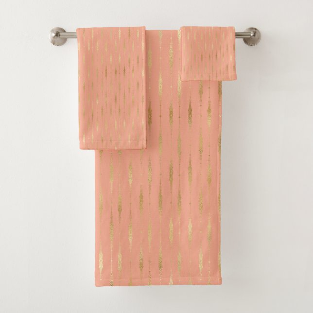 Luxury gold & pink geometric pattern bath towel set (Insitu)