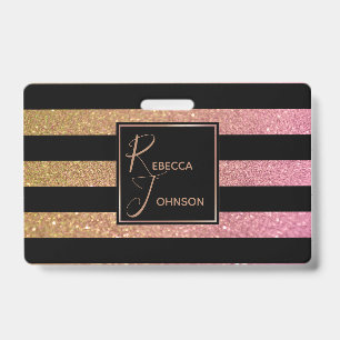 Luxury Gold Pink Glitter Stripes - Badge