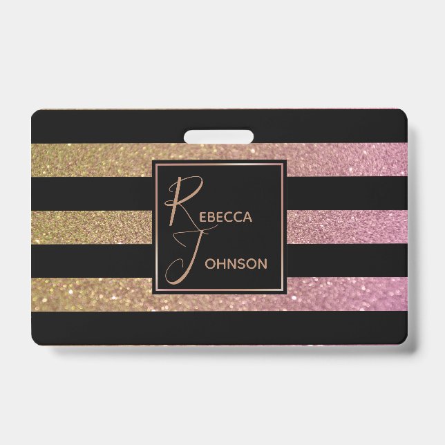 Luxury Gold Pink Glitter Stripes - Badge (Front)