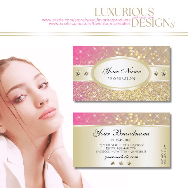 Luxury Gold Pink Purple Glitter Diamonds Lovely Business Card (Creator Uploaded)