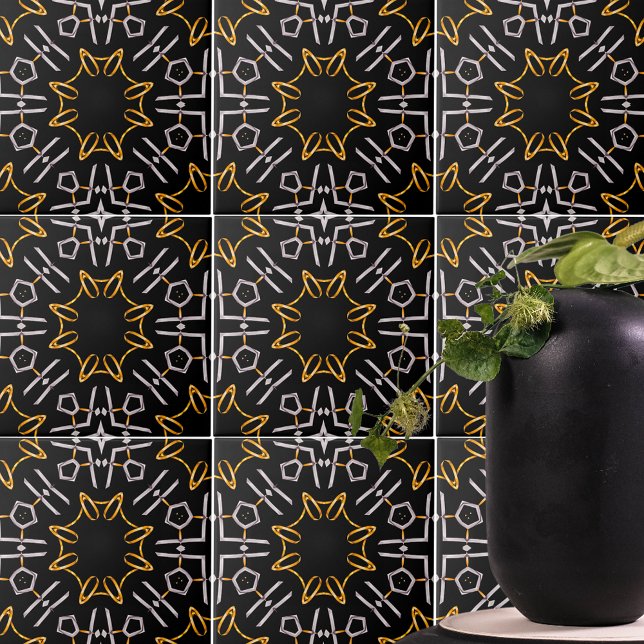 Luxury Gold Platinum Ornaments on Black Pattern Tile (Creator Uploaded)