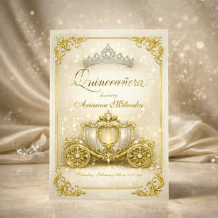 Luxury Gold Princess Carriage Quinceanera Invitation