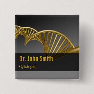 Luxury Gold Professional Medical DNA Strand 2 Inch Square Button