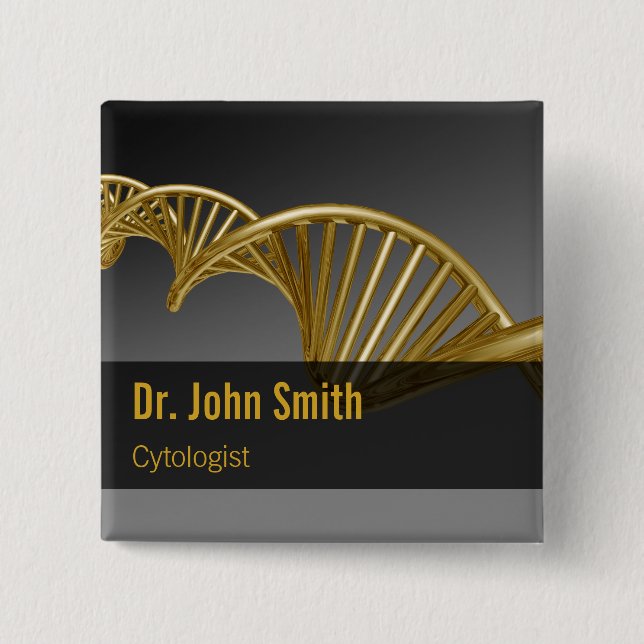 Luxury Gold Professional Medical DNA Strand 2 Inch Square Button (Front)
