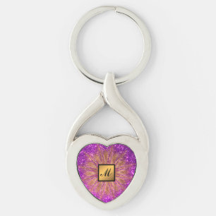 Luxury Gold Purple Glitter Monogrammed Gift Keychain