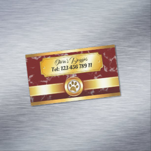 Luxury Gold Red Paw Print Dog Walker Animal Care Magnetic Business Card