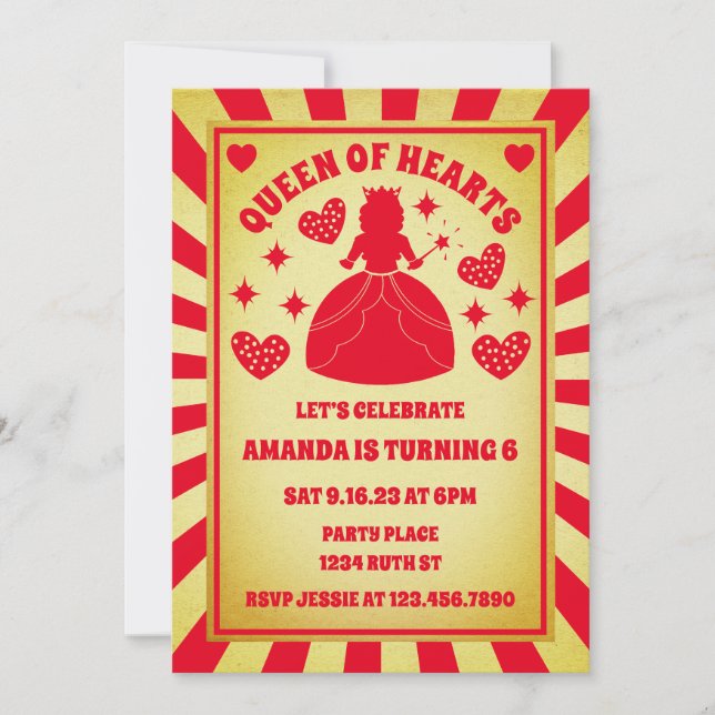 Luxury Gold Red Queen Of Hearts Birthday Invitation (Front)