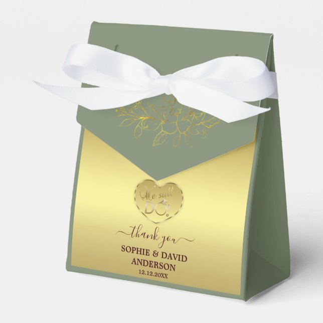 Luxury Gold Sage Green Wedding Anniversary  Favor Box (Front Side)