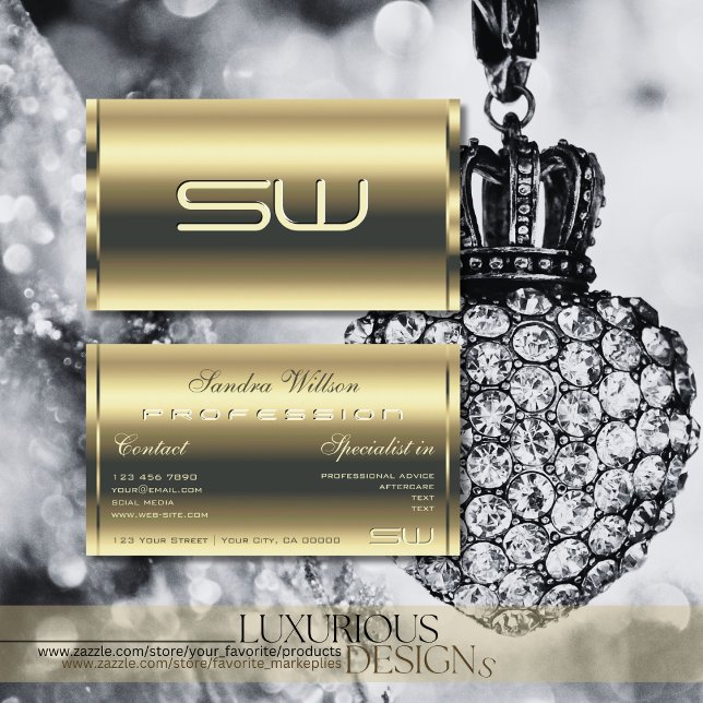 Luxury Gold Shimmery Colours and Initials Modern Business Card (Creator Uploaded)