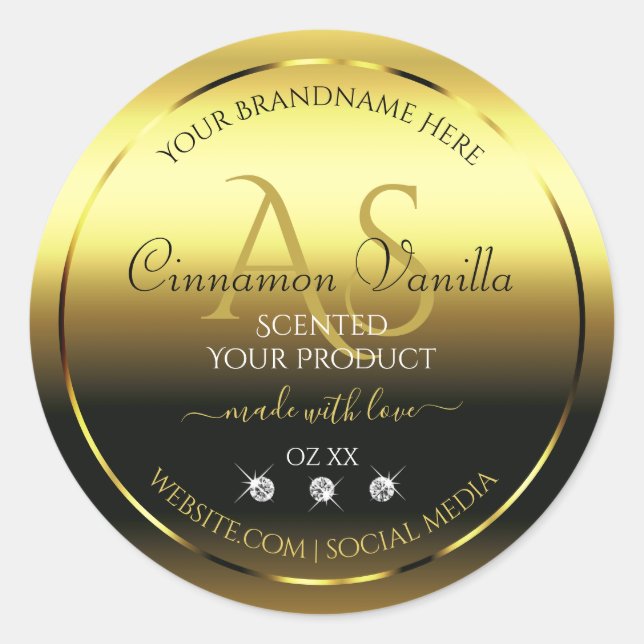 Luxury Gold Shimmery Product Label Jewels Monogram (Front)