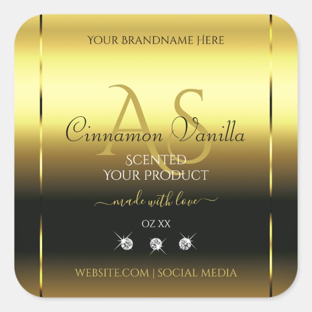 Luxury Gold Shimmery Product Label Jewels Monogram (Front)