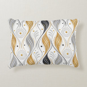 Luxury Gold Silver Black Art Deco Abstract Pattern Accent Pillow