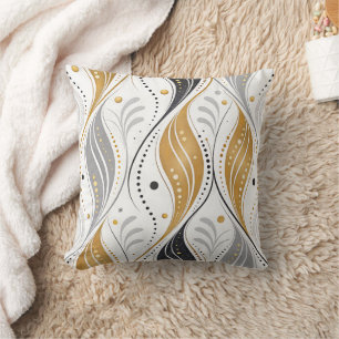 Luxury Gold Silver Black Art Deco Abstract Pattern Throw Pillow