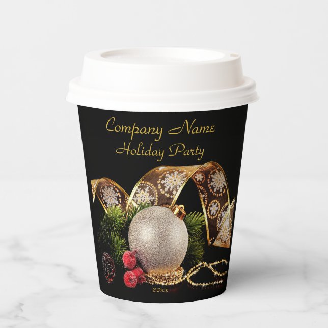 Luxury Gold, Silver, Corporate Holiday Paper Cup (Front)