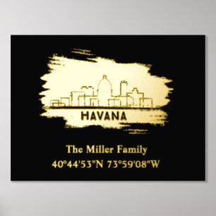 luxury gold skyline longitude latitude Havana Foil Prints