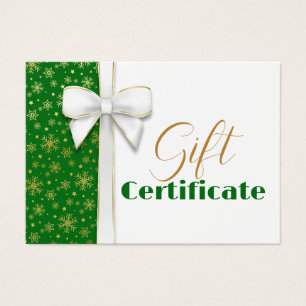 Luxury Gold Snowflakes Christmas White Bow Green
