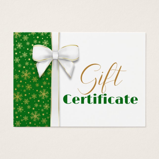 Luxury Gold Snowflakes Christmas White Bow Green (Front)