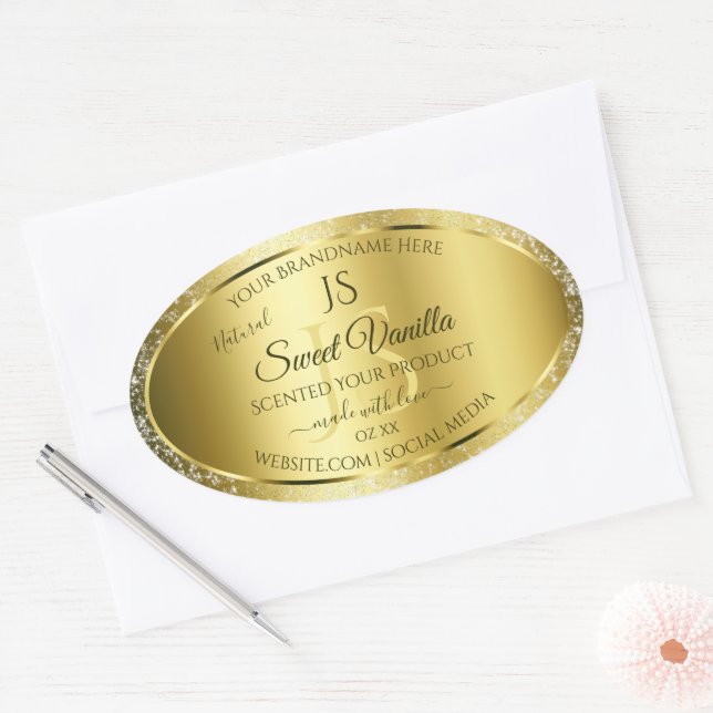 Luxury Gold Soft Glitter Initials Product Labels (Envelope)