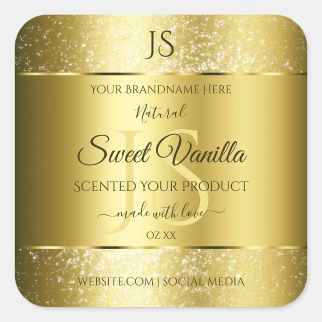 Luxury Gold Soft Glitter Initials Product Labels (Front)