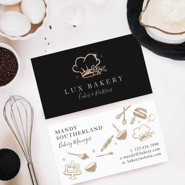 Luxury Gold Sparkle Bakers Chef Hat Bakery Business Card (Creator Uploaded)