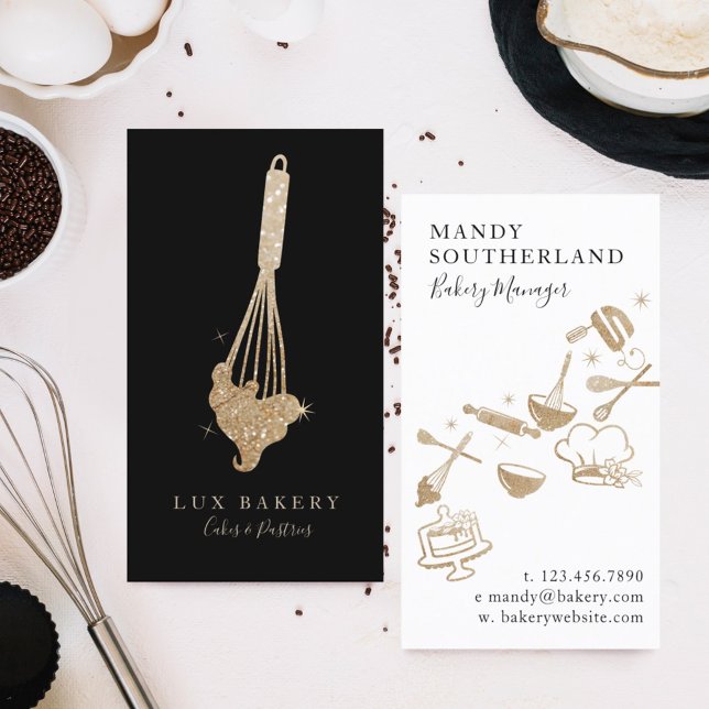 Luxury Gold Sparkle Bakers Golden Whisk Business Card (Creator Uploaded)